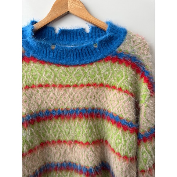 Urban Outfitters Fuzzy Striped‎ Sweater Colorful Knit Pullover S-P - Picture 5 of 6